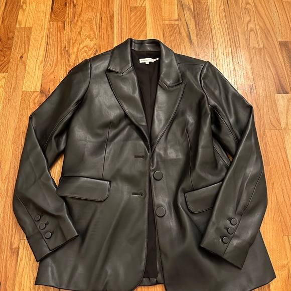 GOOD AMERICAN Better Than Leather Oversized Faux Leather Blazer, Black Size 1 - Picture 2 of 10